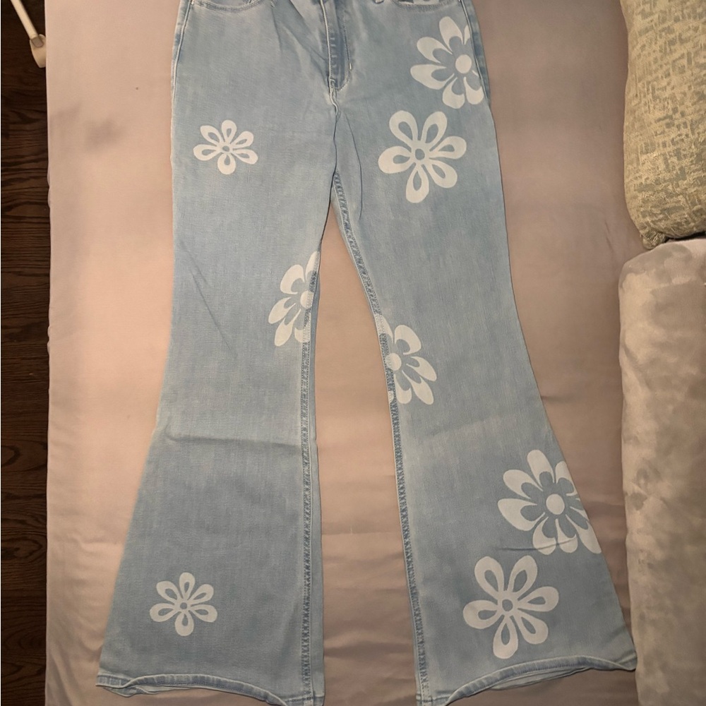 Hollister Light Blue Floral Flare Jeans